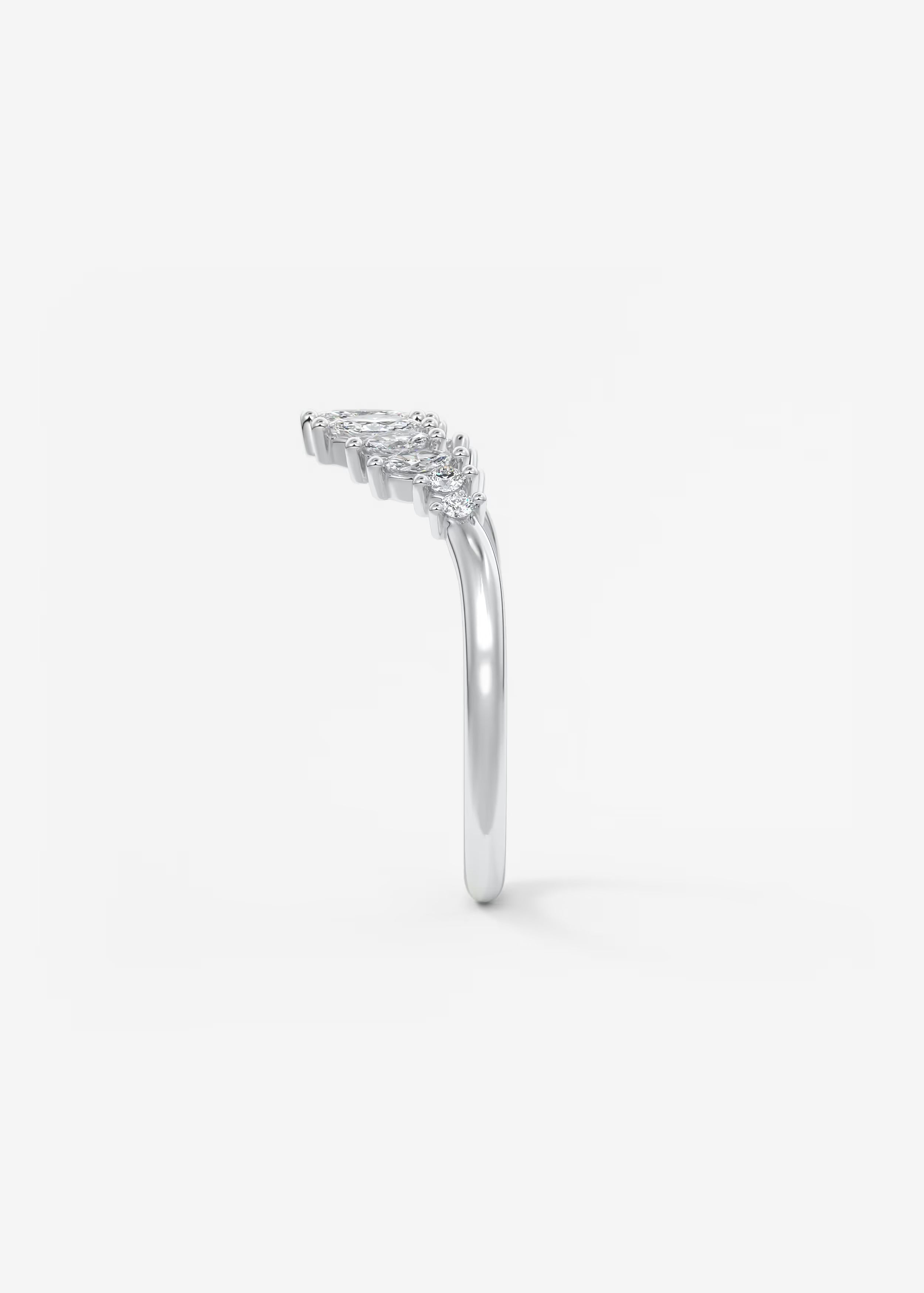 Gold Curved Band with Marquise and Round Lab‑Grown Diamonds in Tapered Cluster Design
