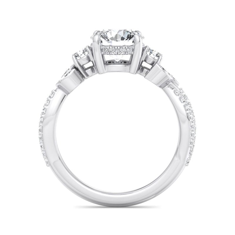 Floral Marquise Band with Beaded Detail Round Lab Grown Diamond Center Engagement Ring