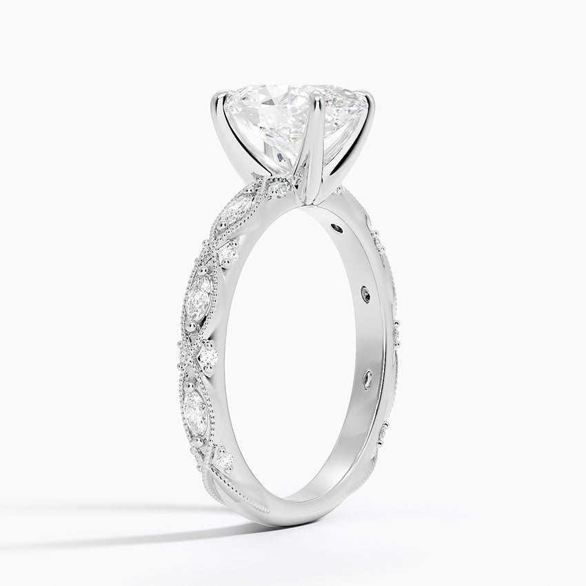 Vintage Oval Milgrain Lab Grown Diamond Center Engagement Ring