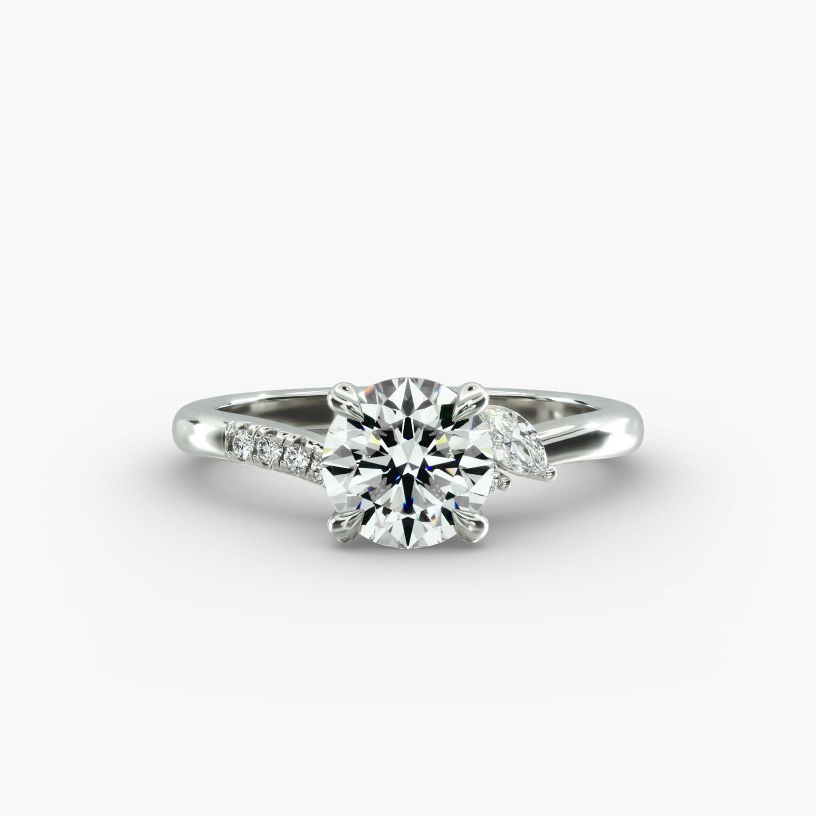 Asymmetric Elegance Round Lab Grown Diamond Center Engagement Ring