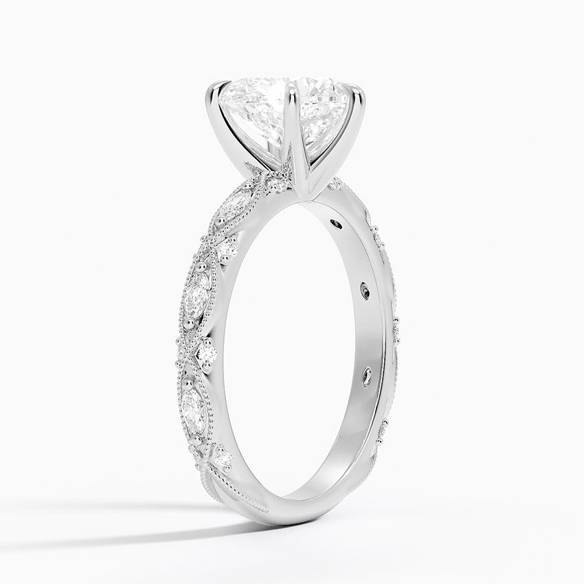 Vintage Heart Milgrain Lab Grown Diamond Center Engagement Ring
