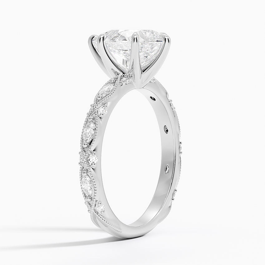 Vintage Pear Milgrain Lab Grown Diamond Center Engagement Ring