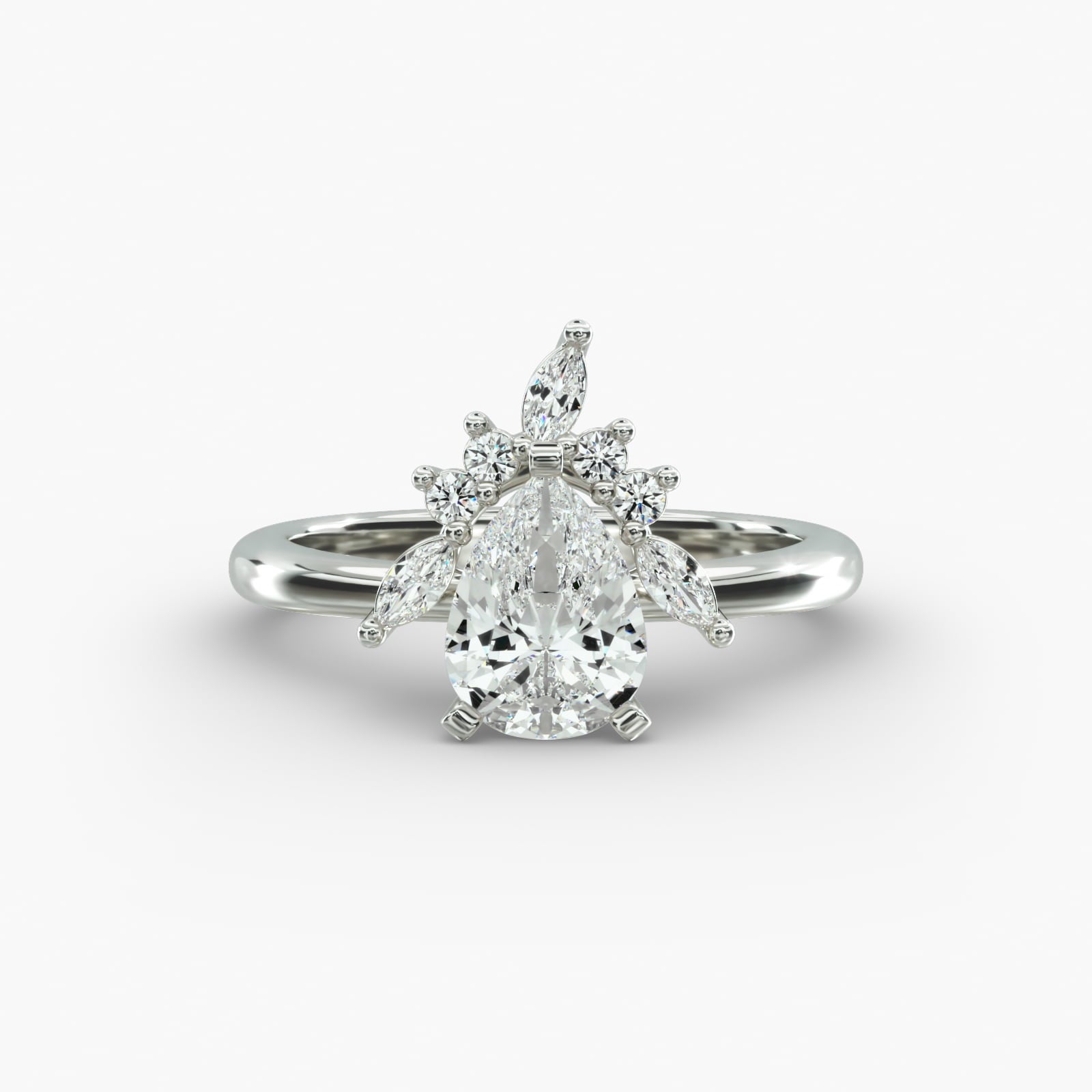 Crown Bloom Halo Pear Lab Grown Diamond Center Engagement Ring
