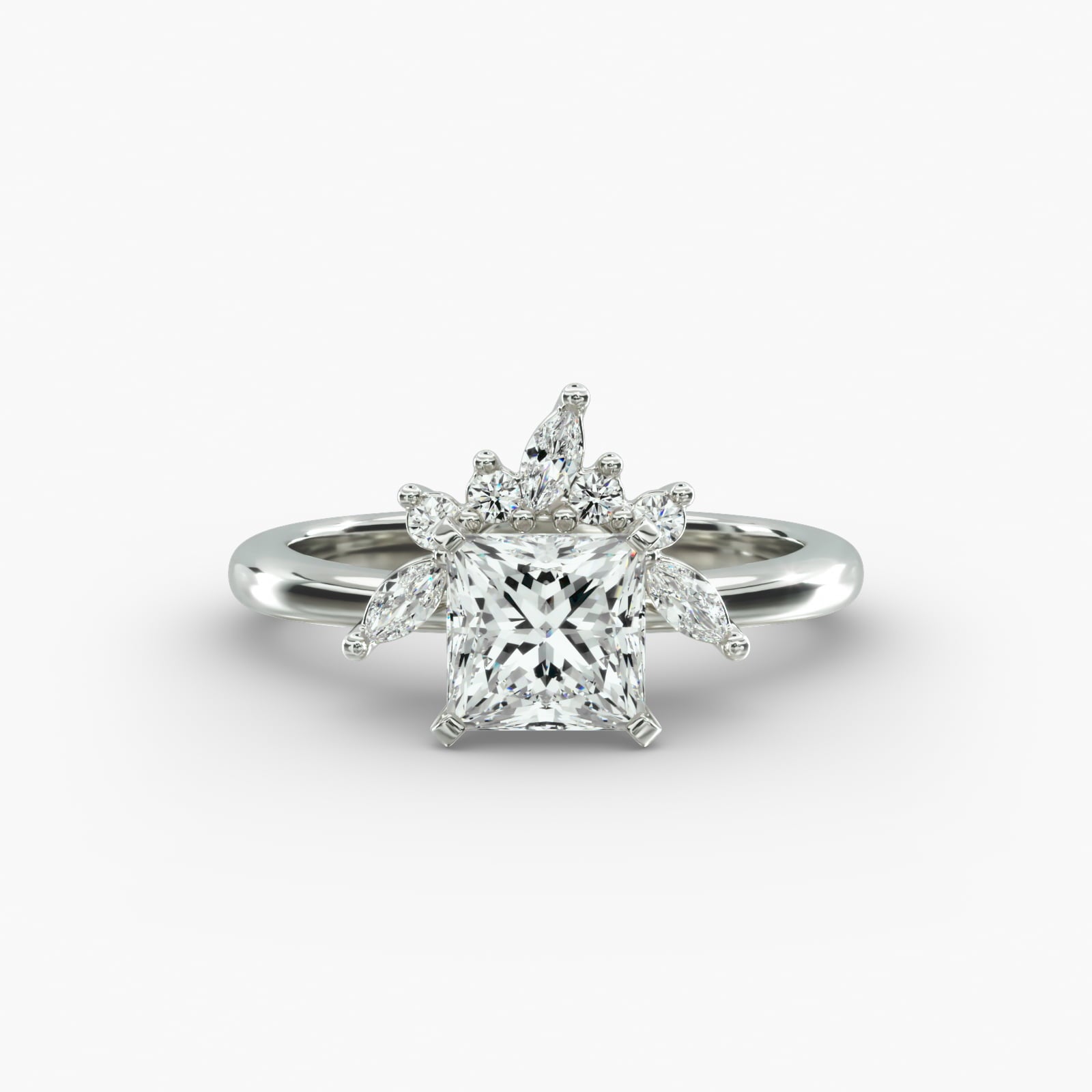 Crown Bloom Halo Princess Lab Grown Diamond Center Engagement Ring