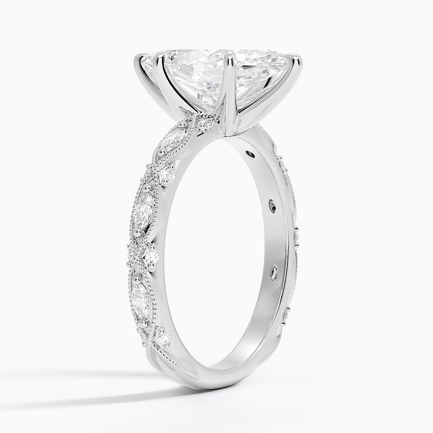 Vintage Marquise Milgrain Lab Grown Diamond Center Engagement Ring
