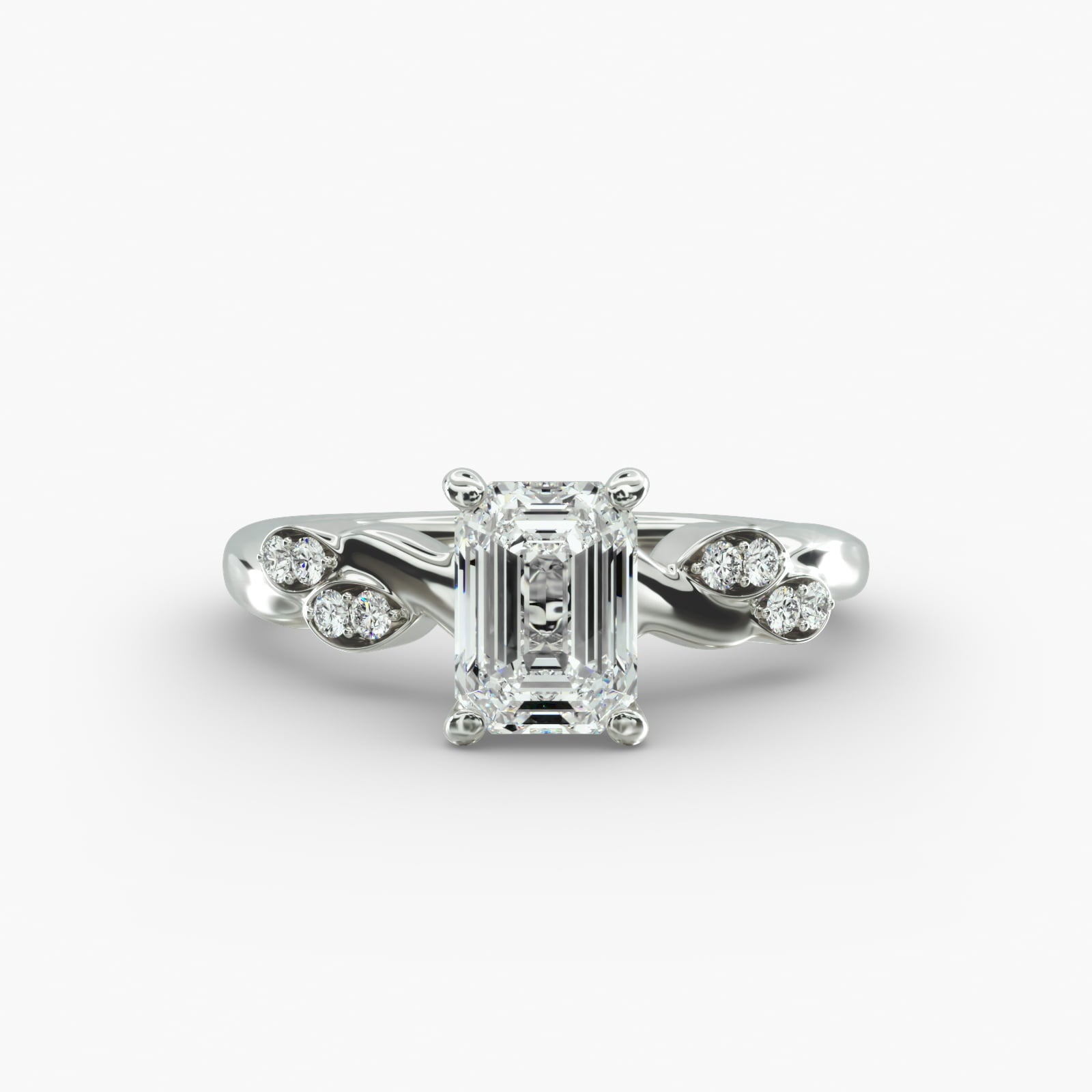 Floral Twist Cluster Emerald Lab Grown Diamond Center Engagement Ring