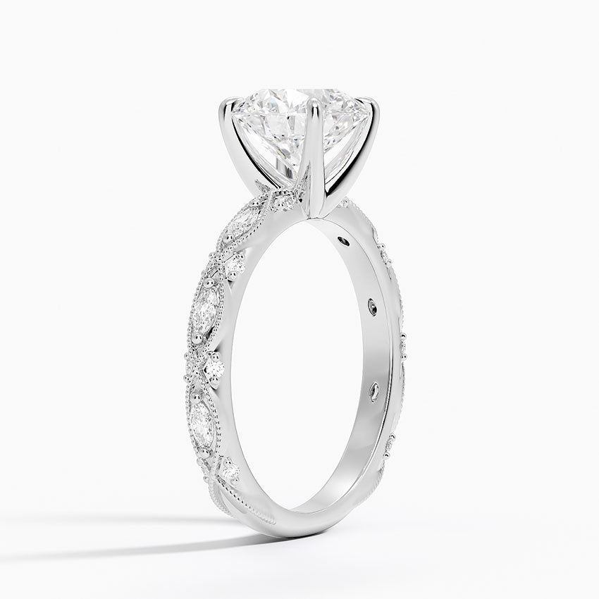 Vintage Round Milgrain Lab Grown Diamond Center Engagement Ring