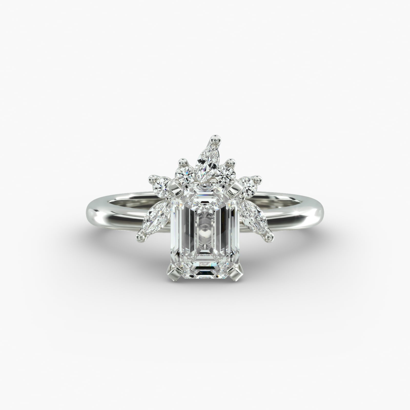 Crown Bloom Halo Emerald Lab Grown Diamond Center Engagement Ring