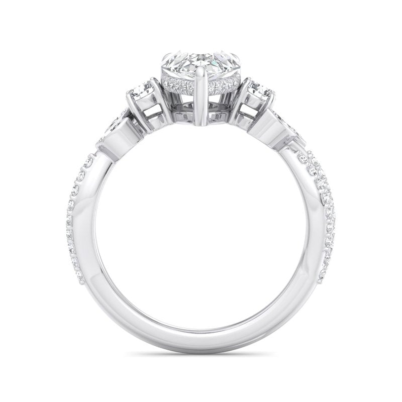 Floral Marquise Band with Beaded Detail Pear Lab Grown Diamond Center Engagement Ring