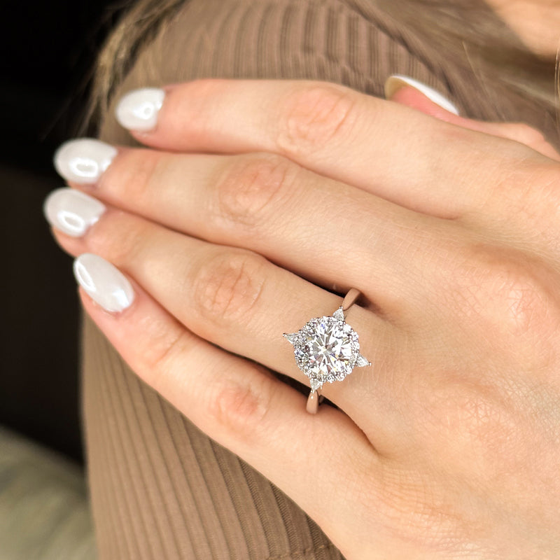 Halo-style with Pear Accents and Round Lab Grown Diamond Center Engagement Ring