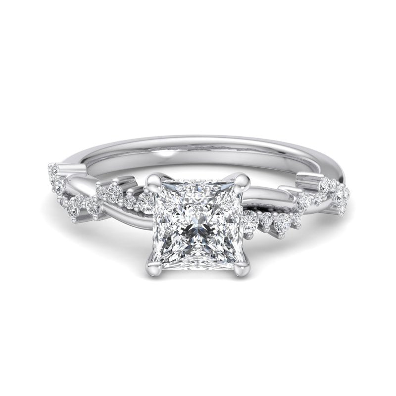 Classic Sparkle Pavé Princess Lab Grown Diamond Center Engagement Ring