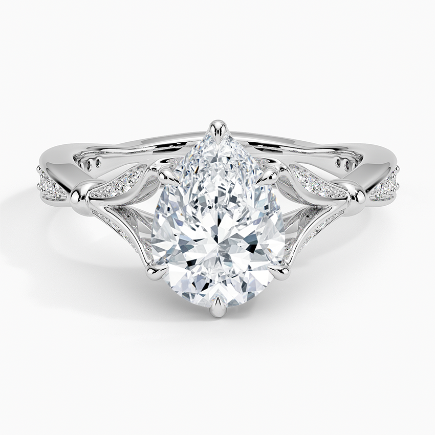 Leaf Embrace Split-Shank Pear Lab Grown Diamond Center Engagement Ring