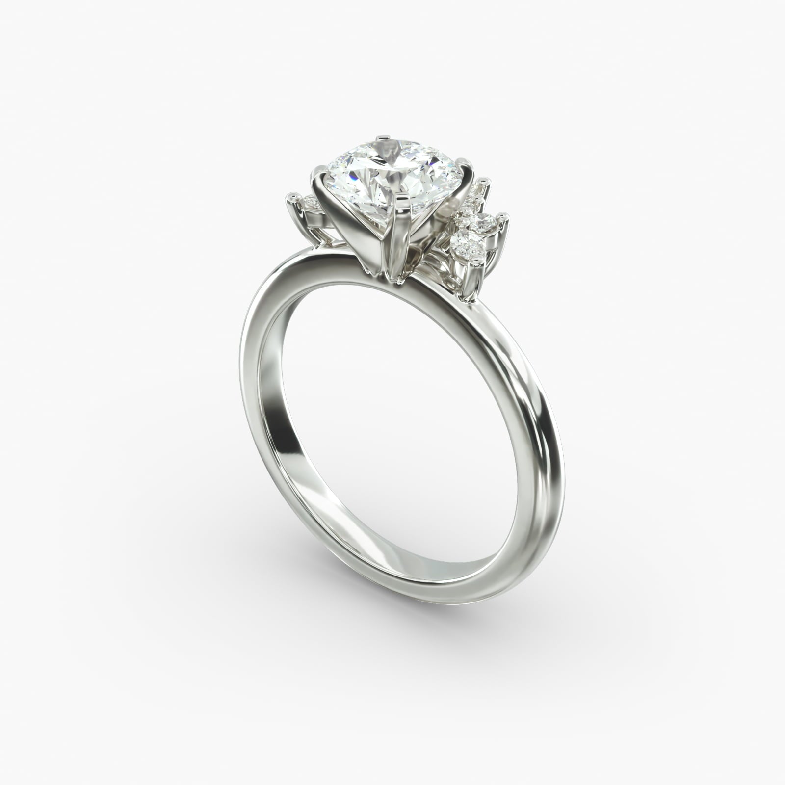 Crown Bloom Halo Round Lab Grown Diamond Center Engagement Ring