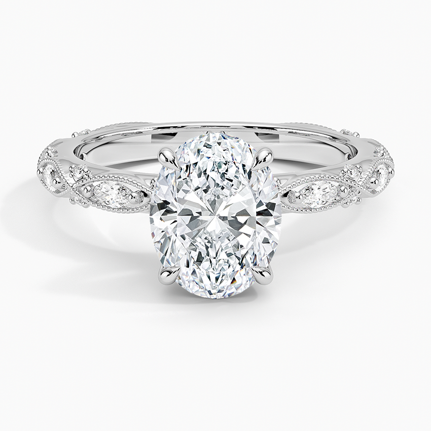 Vintage Oval Milgrain Lab Grown Diamond Center Engagement Ring