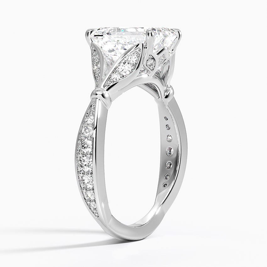 Leaf Embrace Split-Shank Emerald Lab Grown Diamond Center Engagement Ring