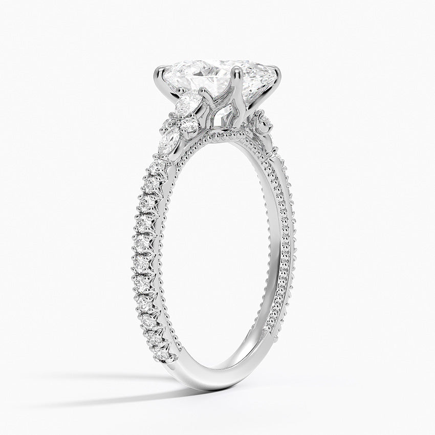 Floral Marquise Band with Beaded Edge Oval Lab Grown Diamond Center Engagement Ring