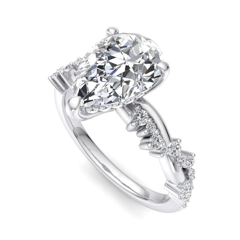 Classic Sparkle Pavé Pear Lab Grown Diamond Center Engagement Ring