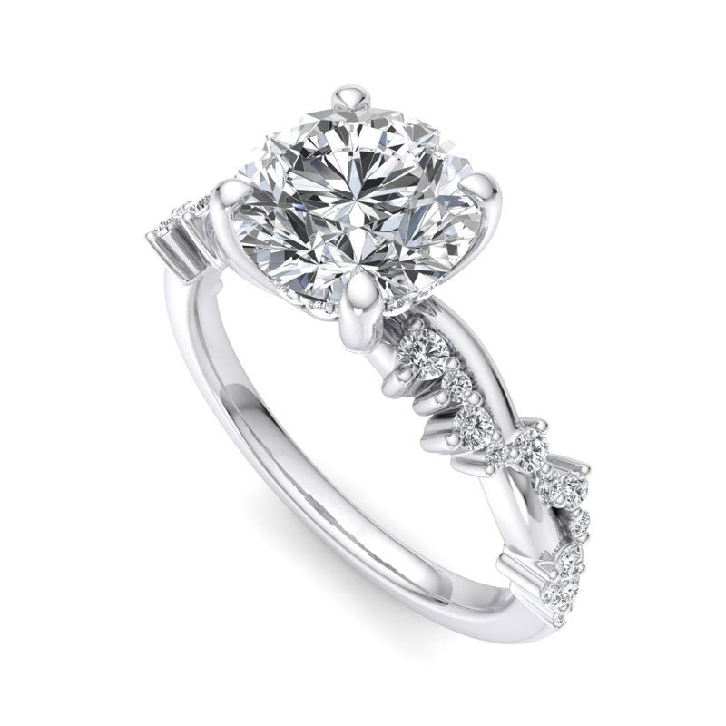 Classic Sparkle Pavé Round Lab Grown Diamond Center Engagement Ring