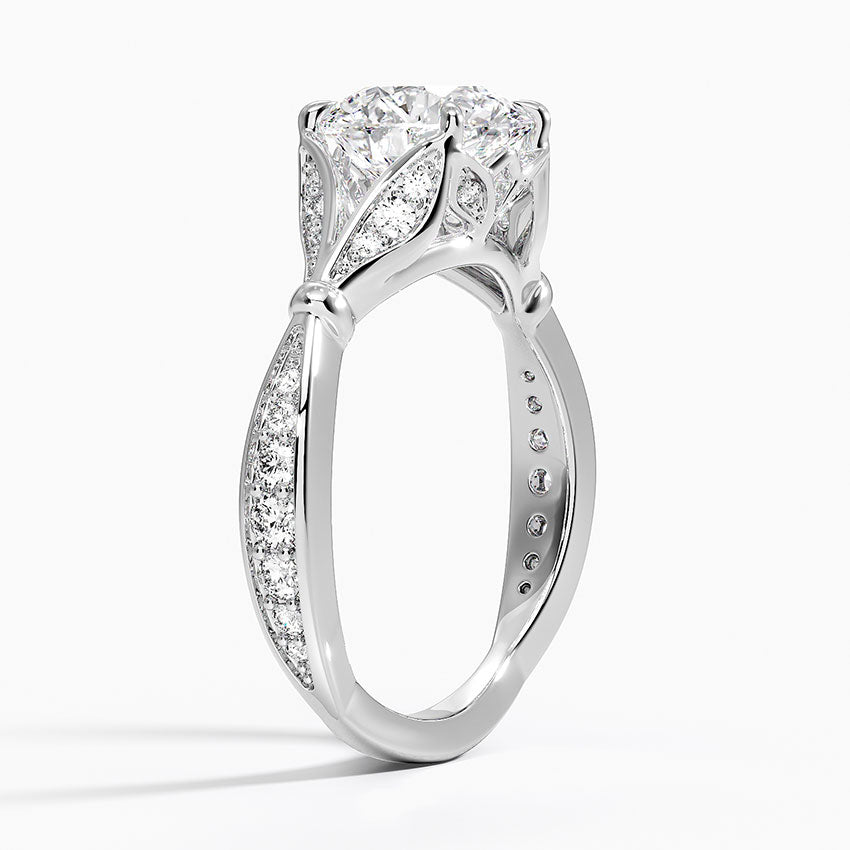 Leaf Embrace Split-Shank Round Lab Grown Diamond Center Engagement Ring