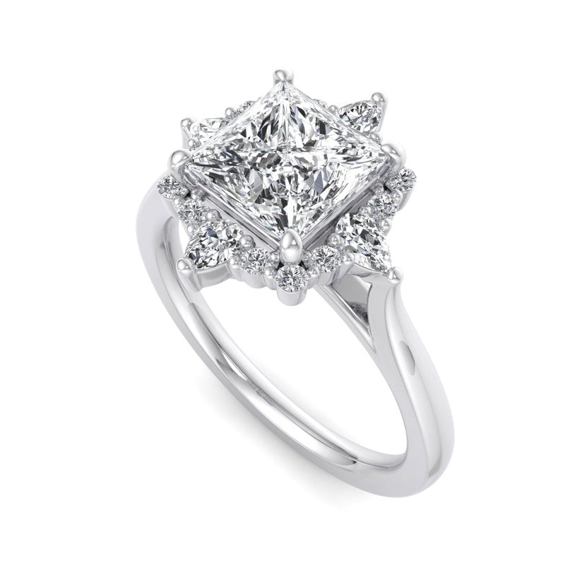 Halo-style with Pear Accents and Princess Lab Grown Diamond Center Engagement Ring