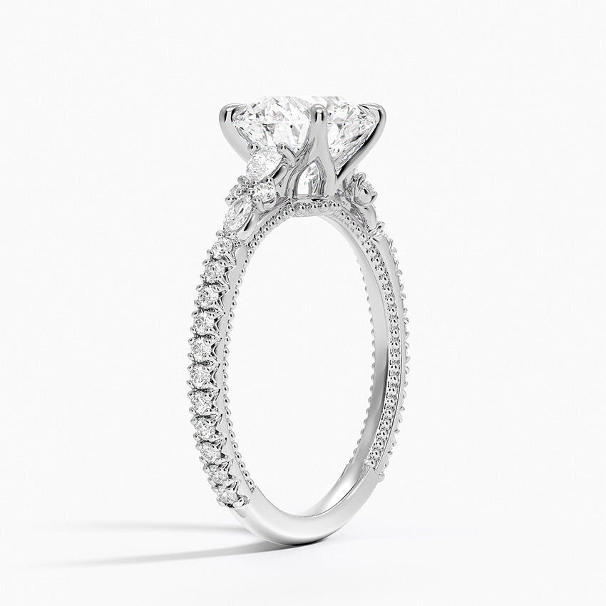 Floral Marquise Band with Beaded Edge Round Lab Grown Diamond Center Engagement Ring
