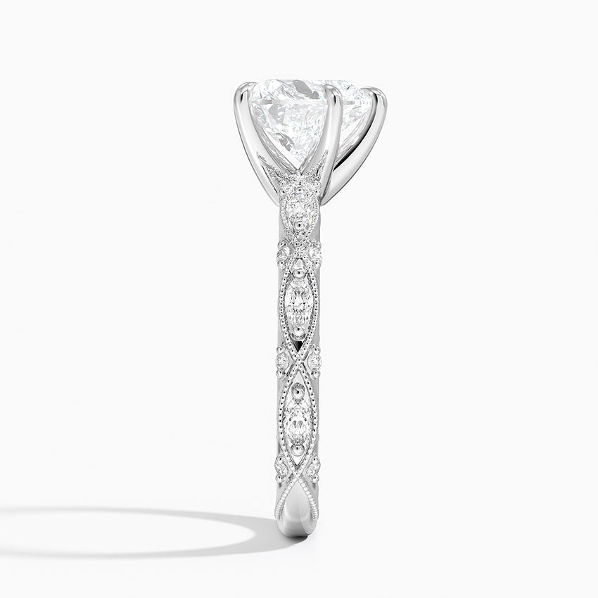 Vintage Heart Milgrain Lab Grown Diamond Center Engagement Ring