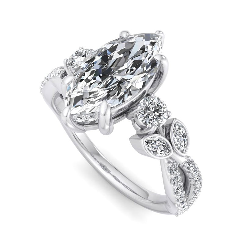 Floral Marquise Band with Beaded Detail Marquise Lab Grown Diamond Center Engagement Ring