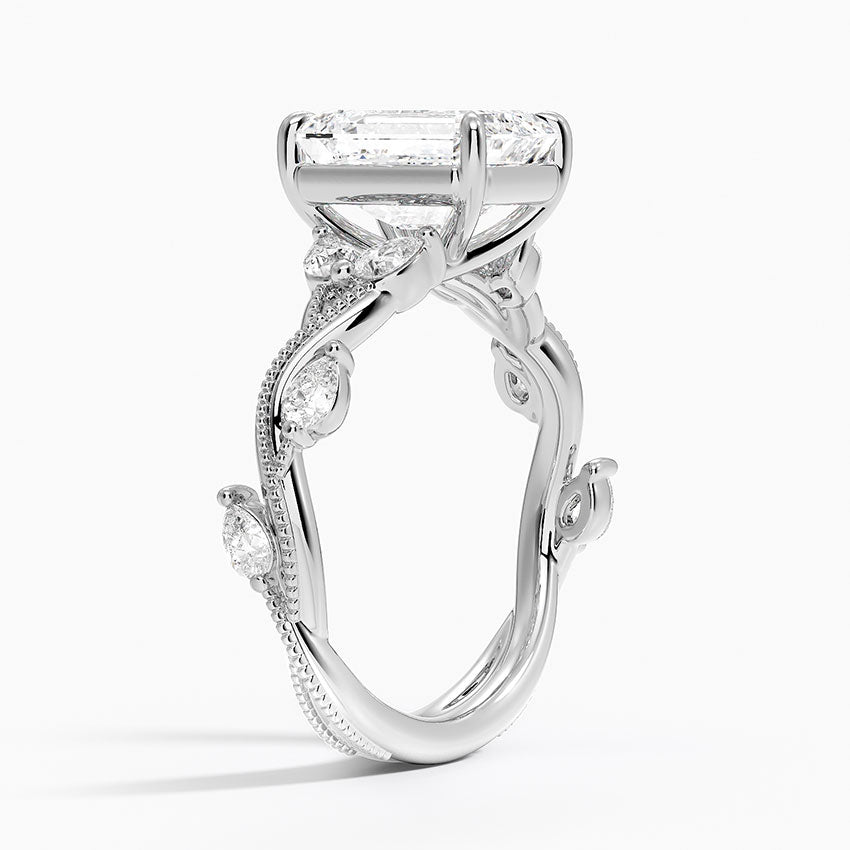 Vine Twist Milgrain Emerald Lab Grown Diamond Center Engagement Ring
