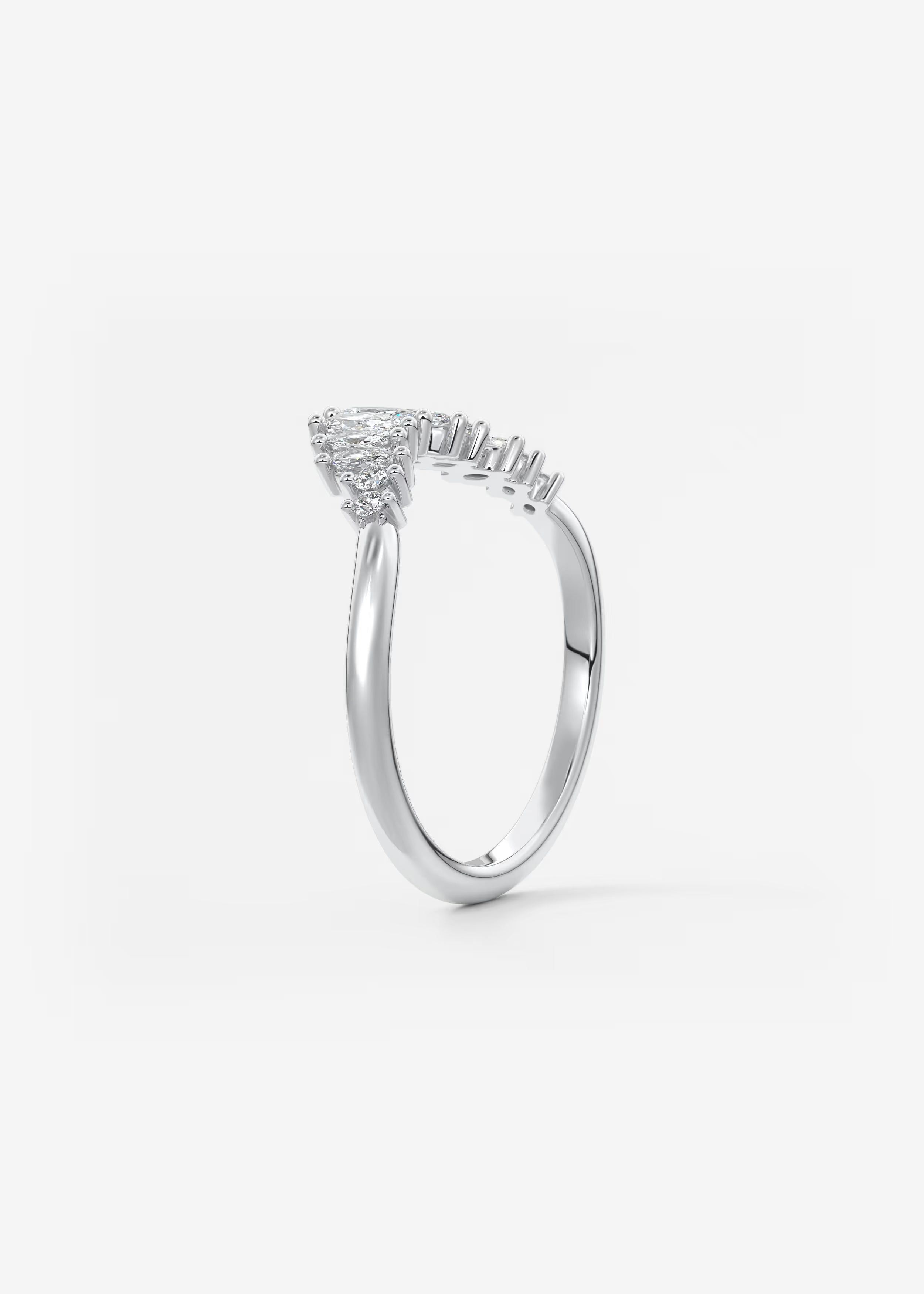 Gold Curved Band with Marquise and Round Lab‑Grown Diamonds in Tapered Cluster Design