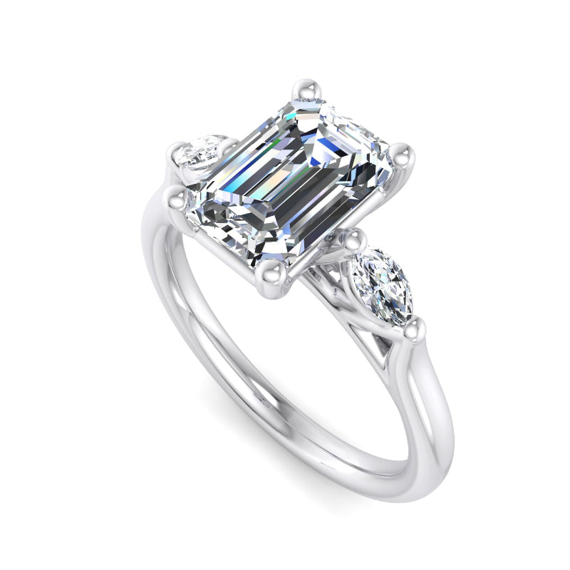 Classic Emerald-Cut Center with Side Accents Lab Grown Diamond Center Engagement Ring
