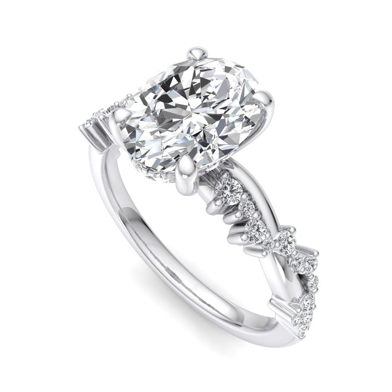 Classic Sparkle Pavé Oval Lab Grown Diamond Center Engagement Ring