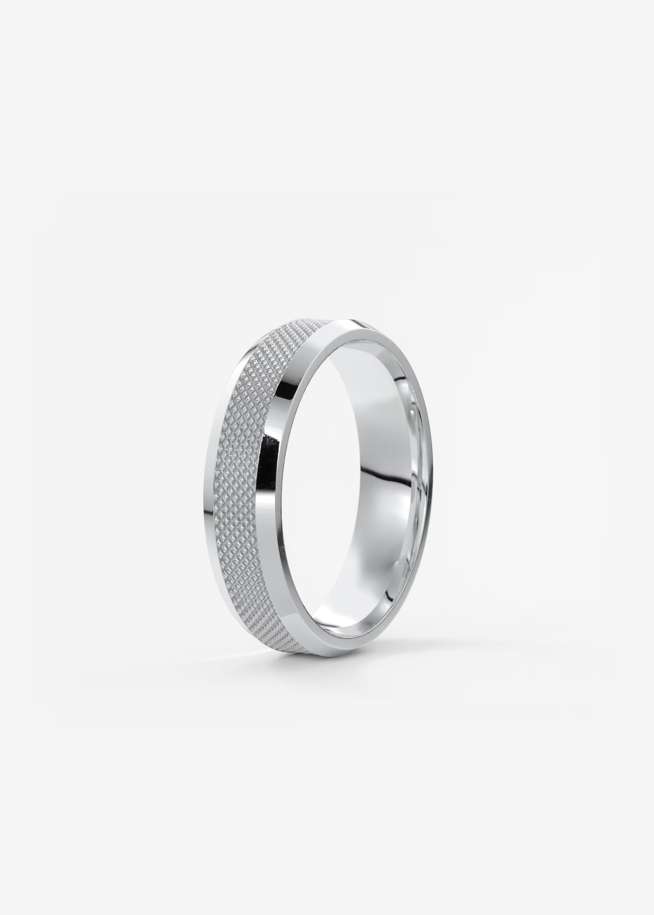 Gold Band with Polished Top and Knurled Texture Sides
