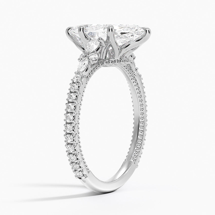 Floral Marquise Band with Beaded Edge Marquise Lab Grown Diamond Center Engagement Ring