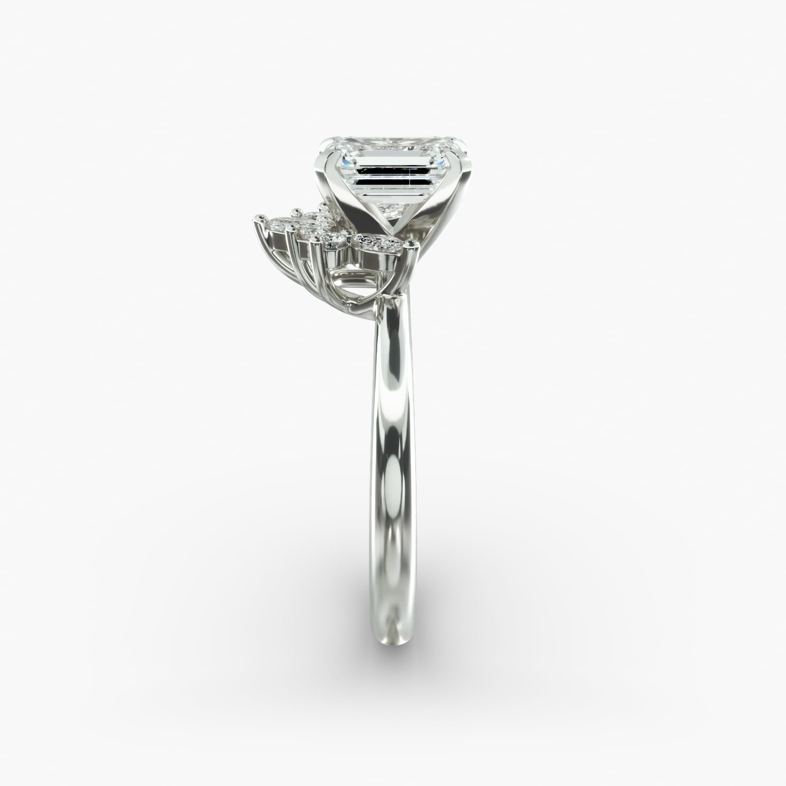Crown Bloom Halo Emerald Lab Grown Diamond Center Engagement Ring