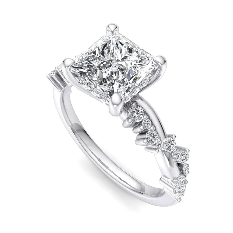 Classic Sparkle Pavé Princess Lab Grown Diamond Center Engagement Ring