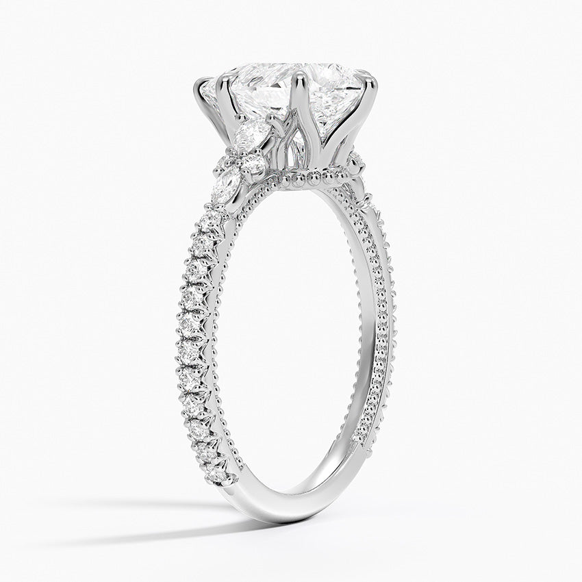 Floral Marquise Band with Beaded Edge Pear Lab Grown Diamond Center Engagement Ring