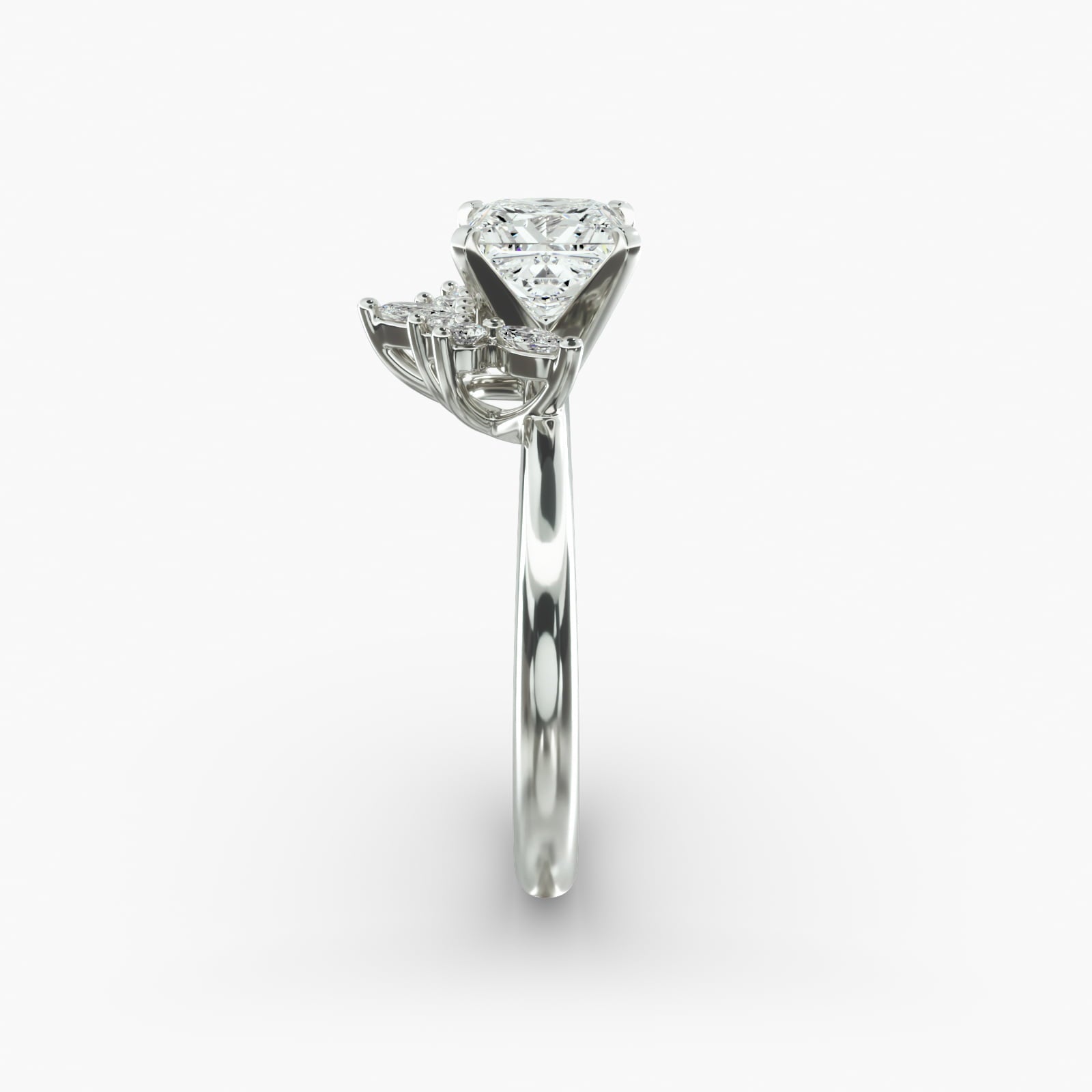 Crown Bloom Halo Princess Lab Grown Diamond Center Engagement Ring