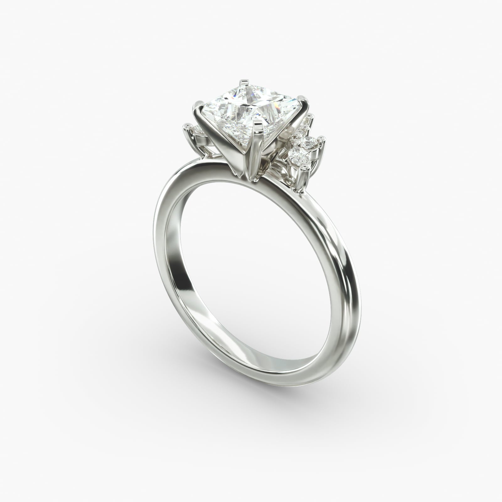 Crown Bloom Halo Princess Lab Grown Diamond Center Engagement Ring