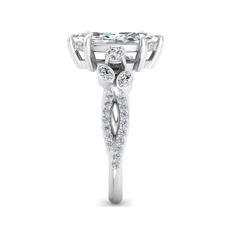 Floral Marquise Band with Beaded Detail Marquise Lab Grown Diamond Center Engagement Ring