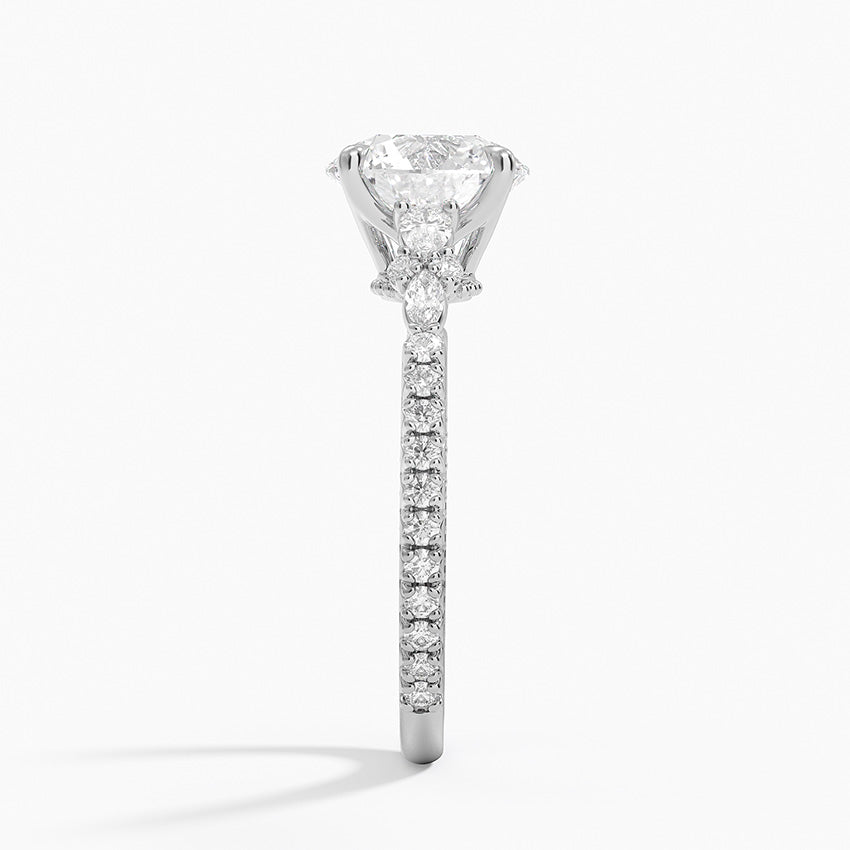 Floral Marquise Band with Beaded Edge Round Lab Grown Diamond Center Engagement Ring