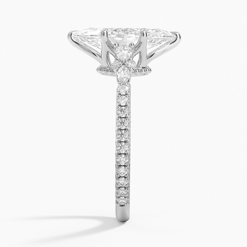 Floral Marquise Band with Beaded Edge Marquise Lab Grown Diamond Center Engagement Ring