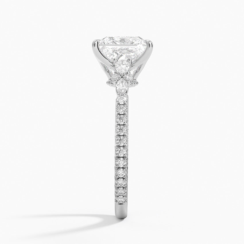 Floral Marquise Band with Beaded Edge Princess Lab Grown Diamond Center Engagement Ring