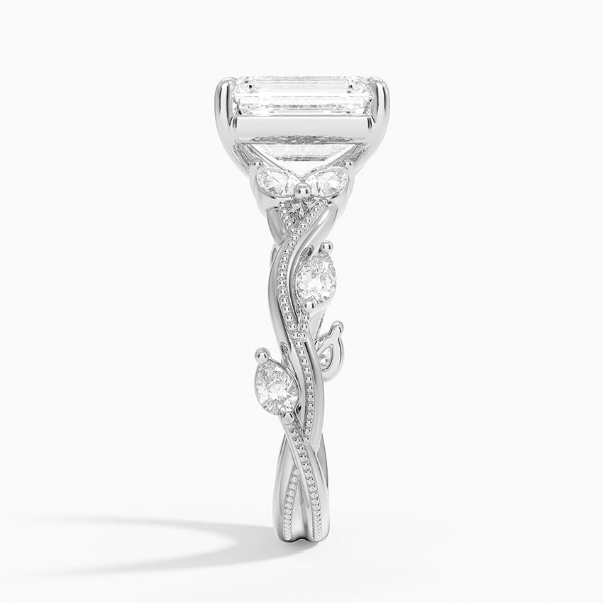 Vine Twist Milgrain Emerald Lab Grown Diamond Center Engagement Ring