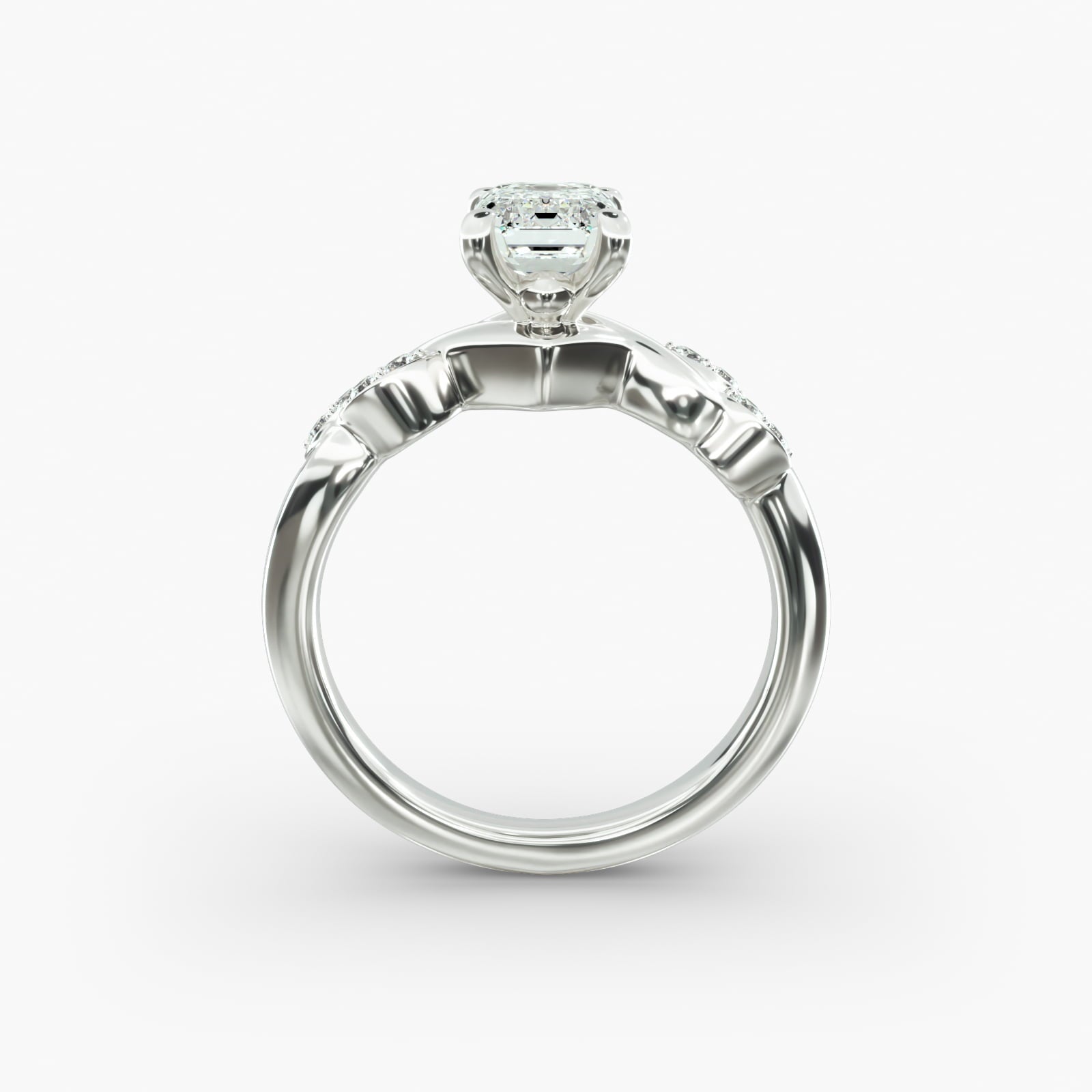 Floral Twist Cluster Emerald Lab Grown Diamond Center Engagement Ring