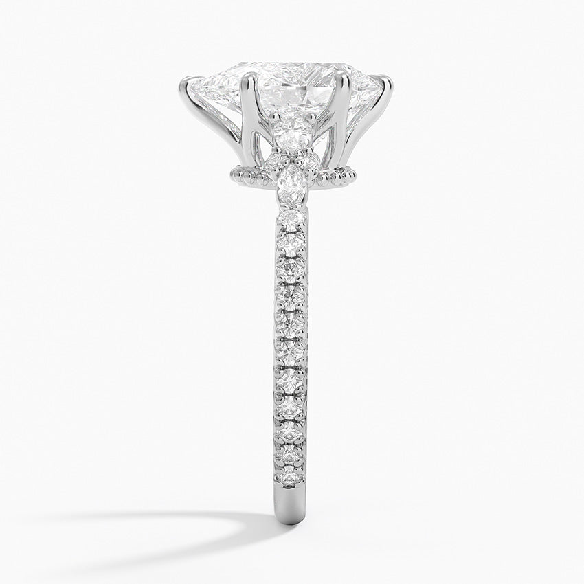 Floral Marquise Band with Beaded Edge Pear Lab Grown Diamond Center Engagement Ring