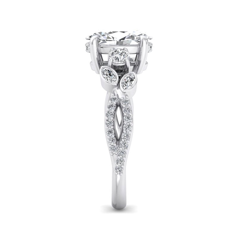 Floral Marquise Band with Beaded Detail Oval Lab Grown Diamond Center Engagement Ring