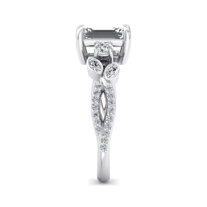 Floral Marquise Band with Beaded Detail Emerald Lab Grown Diamond Center Engagement Ring
