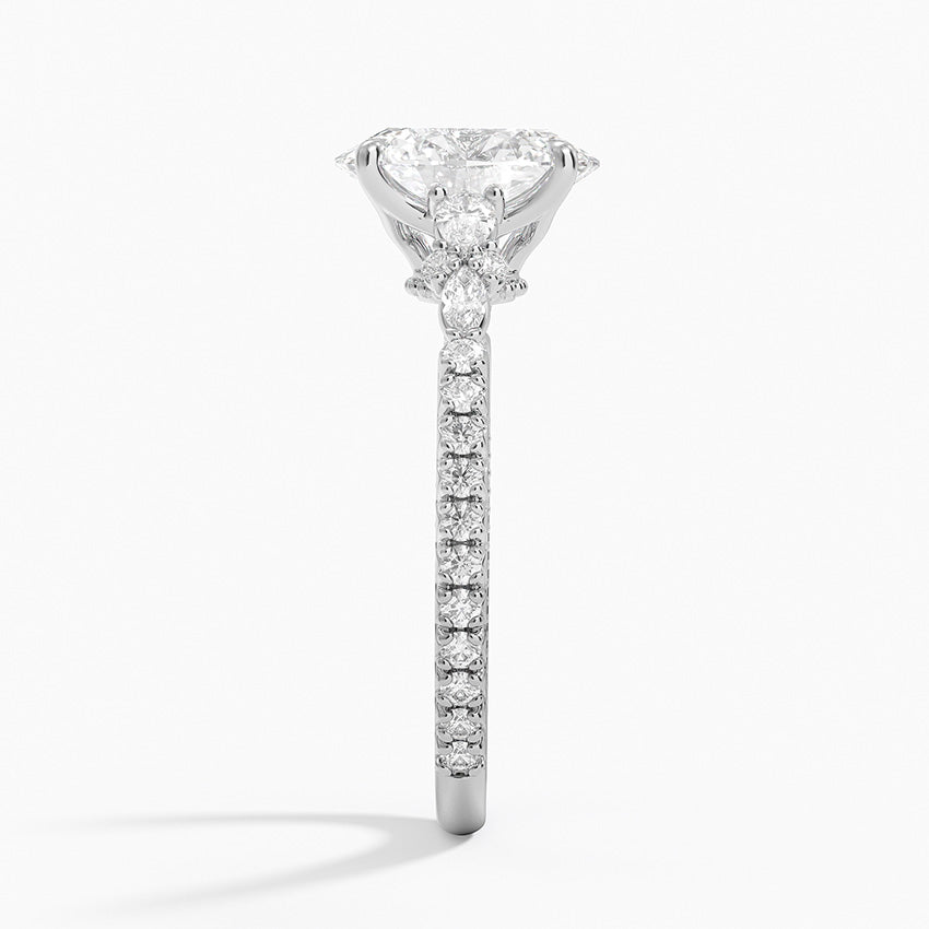 Floral Marquise Band with Beaded Edge Oval Lab Grown Diamond Center Engagement Ring