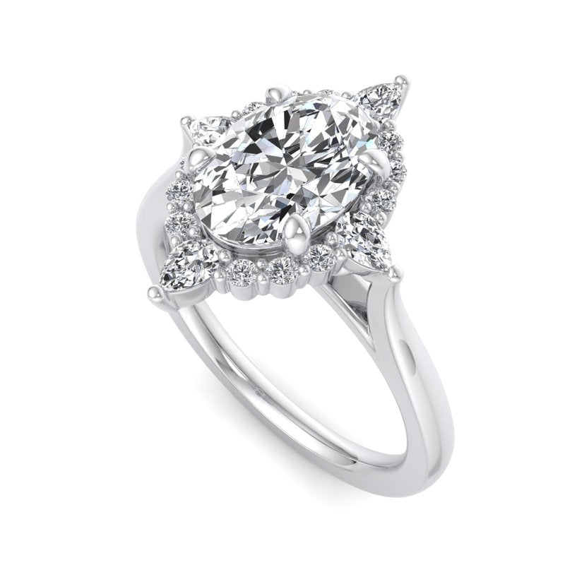 Halo-style with Pear Accents and Oval Lab Grown Diamond Center Engagement Ring