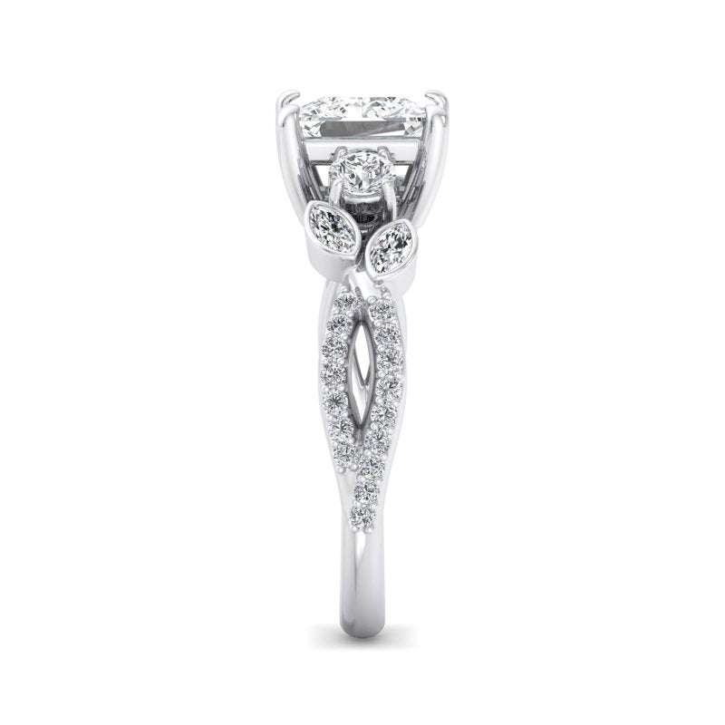 Floral Marquise Band with Beaded Detail Princess Lab Grown Diamond Center Engagement Ring